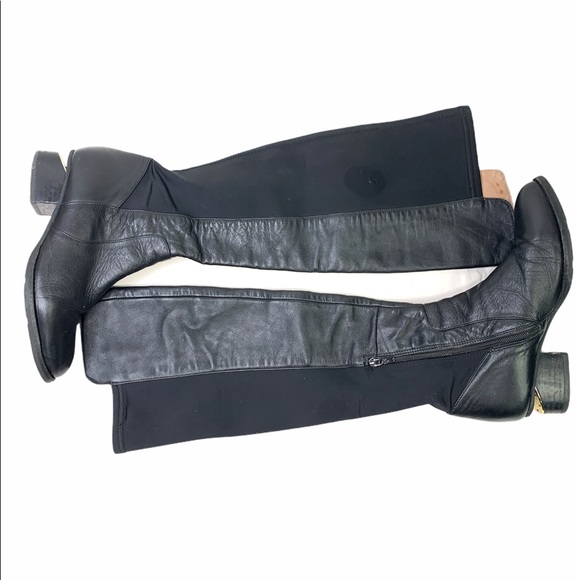 Belle Classical knee high black leather boots 6 stretch panel - Picture 6 of 10